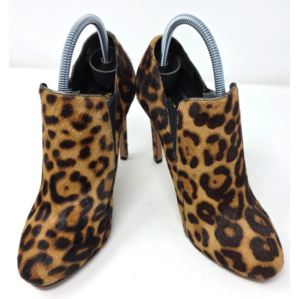 Nine West Ankle Boots Womens 8.5M Brown Leopard Print Calf Hair Stiletto Heels